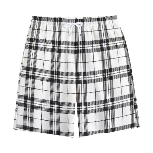 White And Black Tartan Pattern Print Cotton Shorts