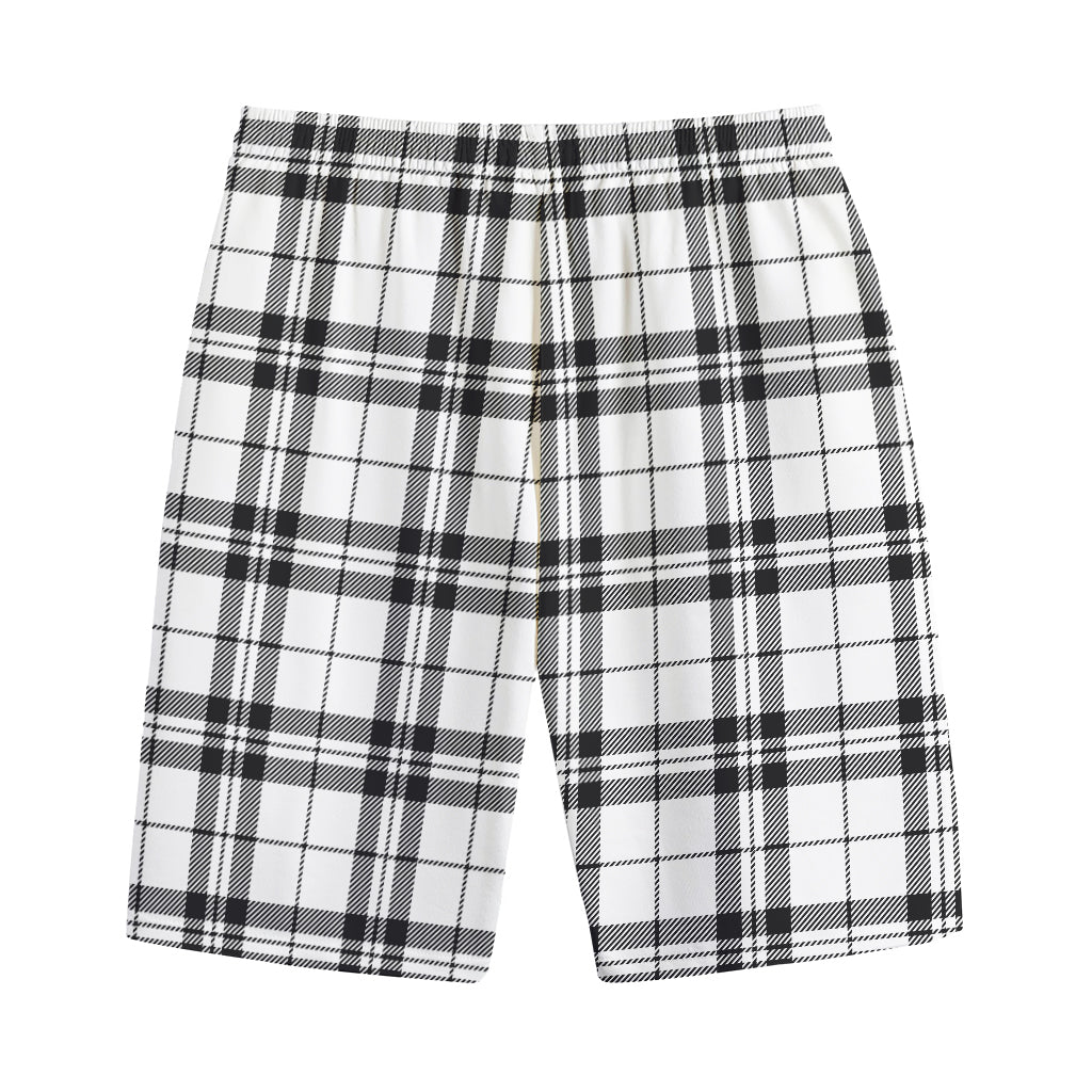 White And Black Tartan Pattern Print Cotton Shorts