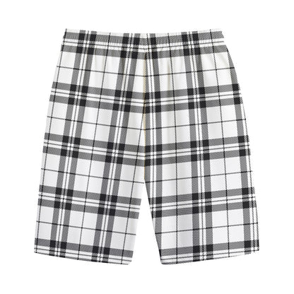 White And Black Tartan Pattern Print Cotton Shorts