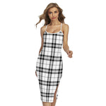 White And Black Tartan Pattern Print Cross Back Cami Dress