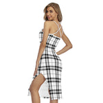 White And Black Tartan Pattern Print Cross Back Cami Dress
