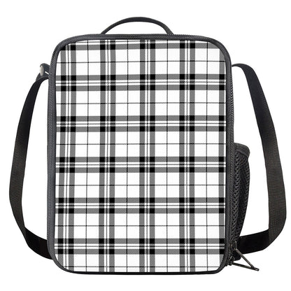 White And Black Tartan Pattern Print Crossbody Lunch Bag
