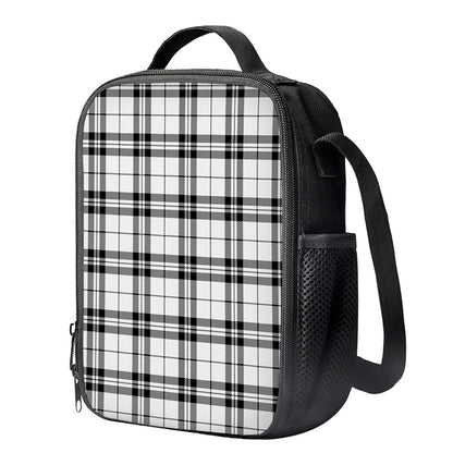 White And Black Tartan Pattern Print Crossbody Lunch Bag