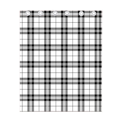 White And Black Tartan Pattern Print Curtain