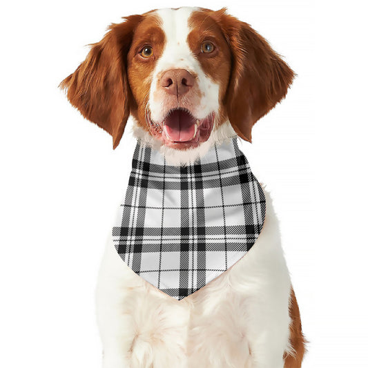 White And Black Tartan Pattern Print Dog Bandana