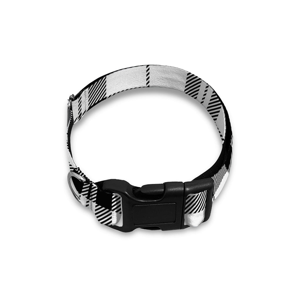 White And Black Tartan Pattern Print Dog Collar