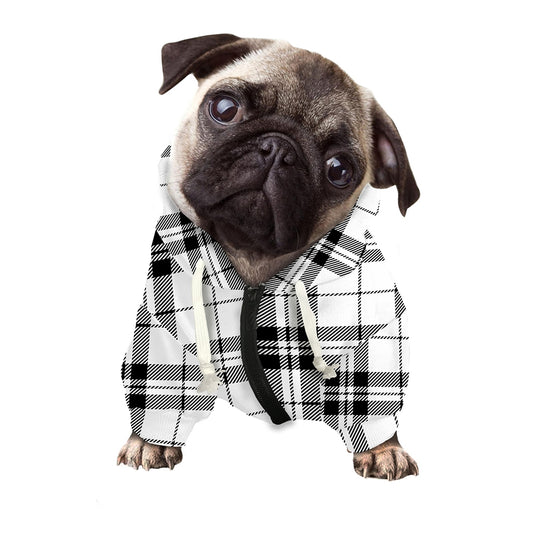 White And Black Tartan Pattern Print Dog Zip Up Hoodie