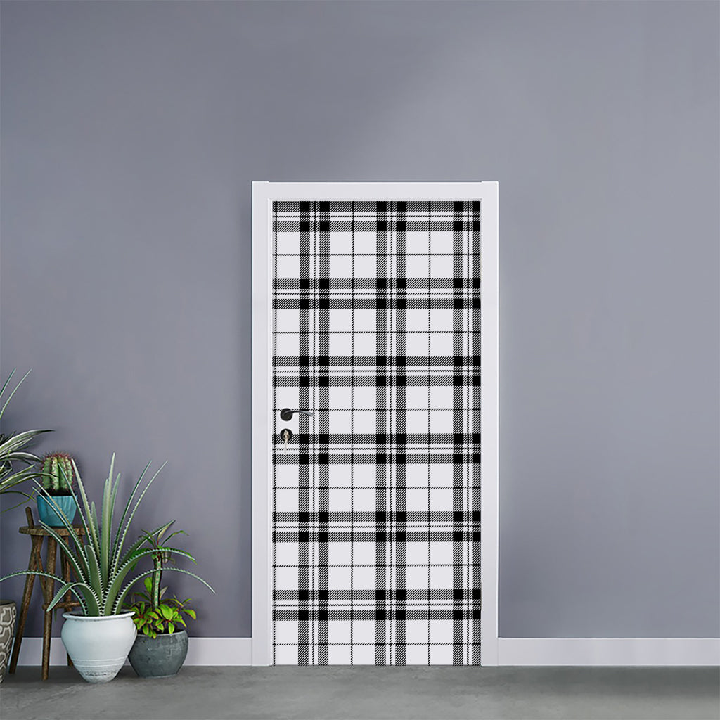 White And Black Tartan Pattern Print Door Sticker