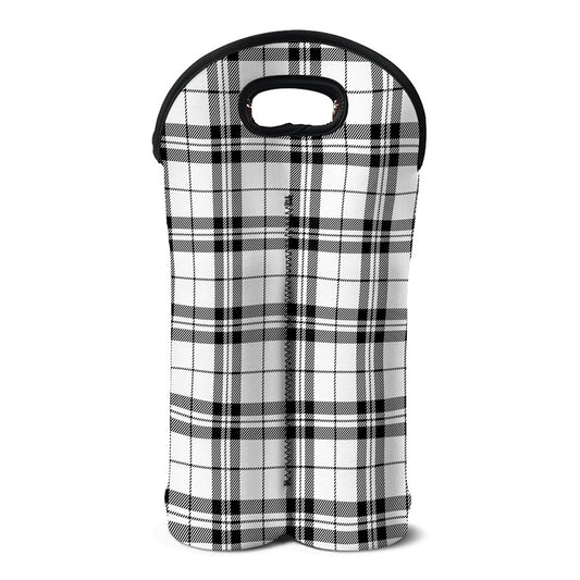 White And Black Tartan Pattern Print Double Neoprene Wine Tote