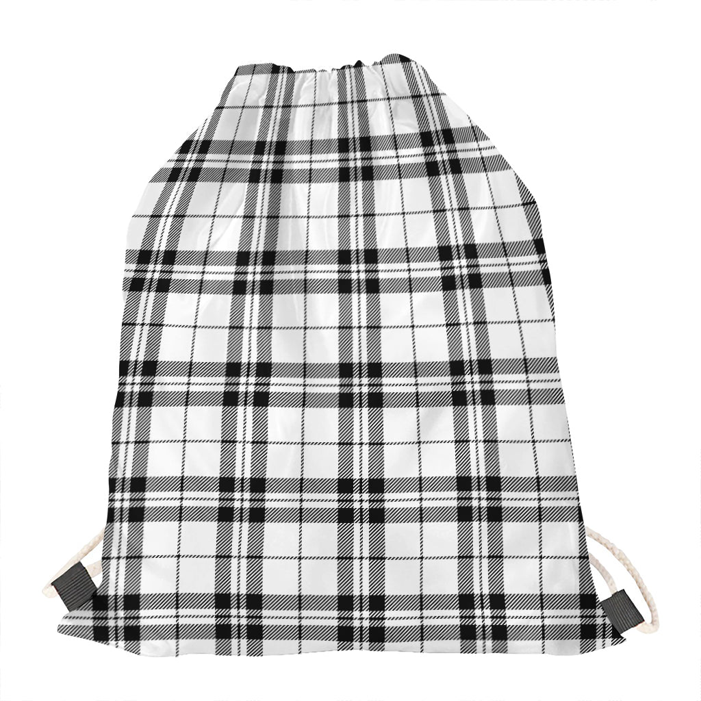 White And Black Tartan Pattern Print Drawstring Bag