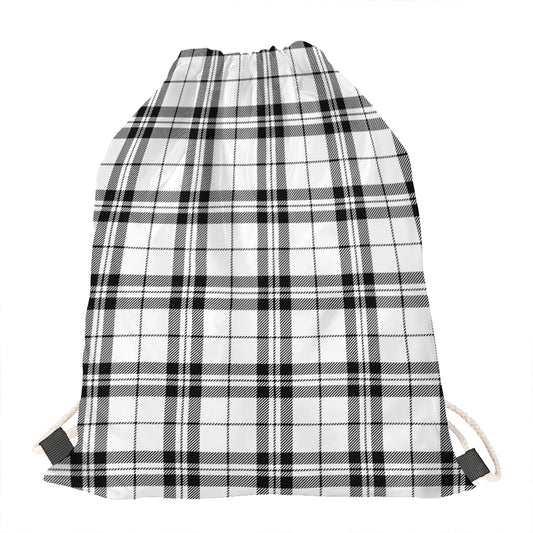 White And Black Tartan Pattern Print Drawstring Bag