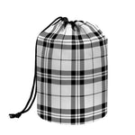 White And Black Tartan Pattern Print Drawstring Makeup Bag