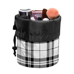 White And Black Tartan Pattern Print Drawstring Makeup Bag