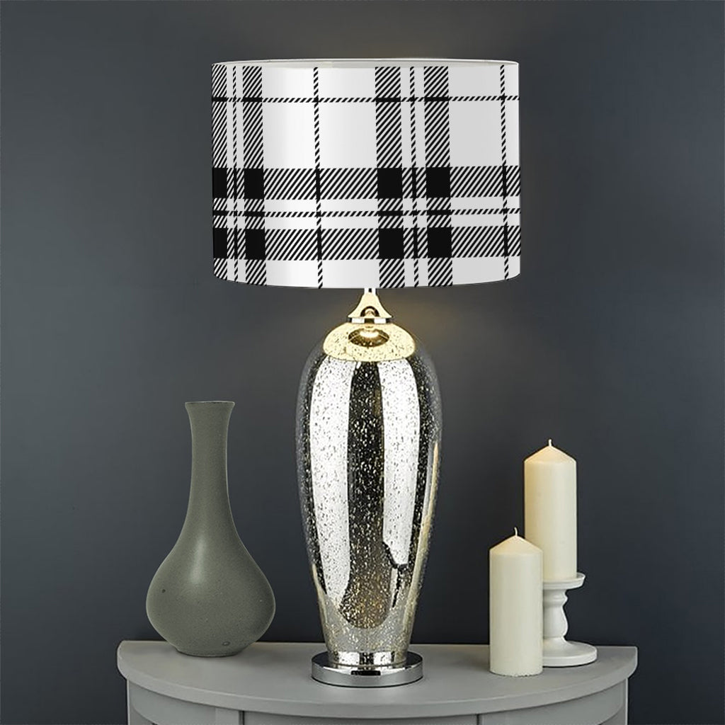 White And Black Tartan Pattern Print Drum Lamp Shade