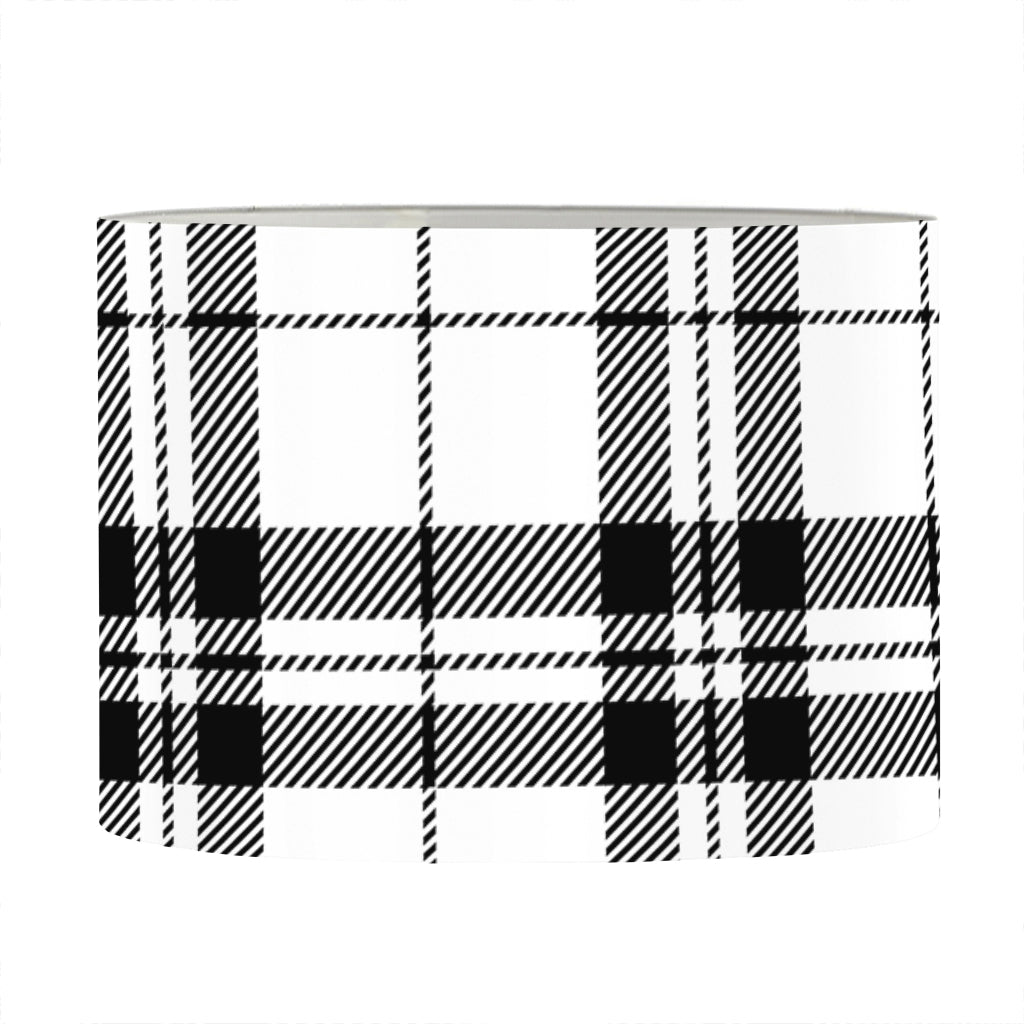 White And Black Tartan Pattern Print Drum Lamp Shade