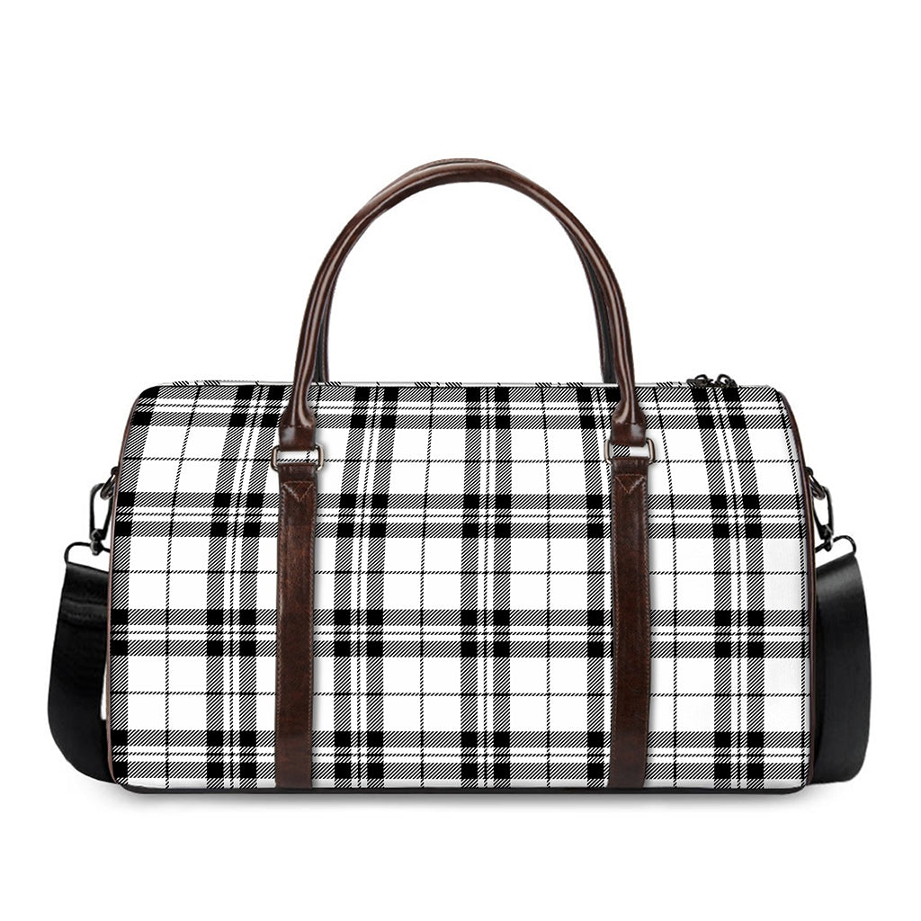 White And Black Tartan Pattern Print Duffle Bag