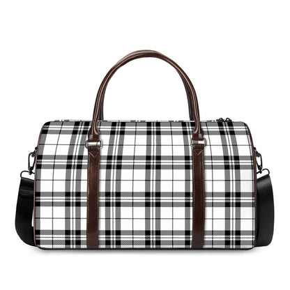 White And Black Tartan Pattern Print Duffle Bag