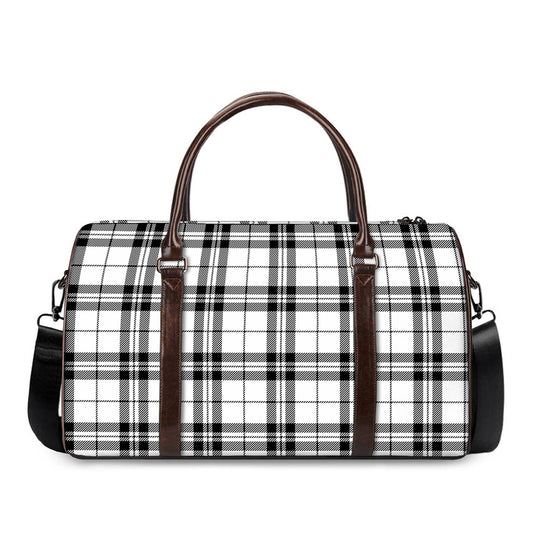 White And Black Tartan Pattern Print Duffle Bag