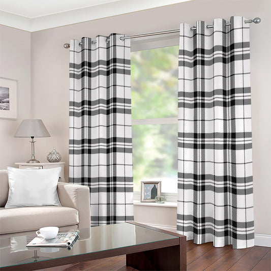 White And Black Tartan Pattern Print Extra Wide Grommet Curtains