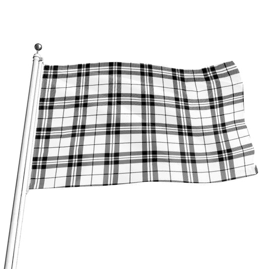 White And Black Tartan Pattern Print Flag