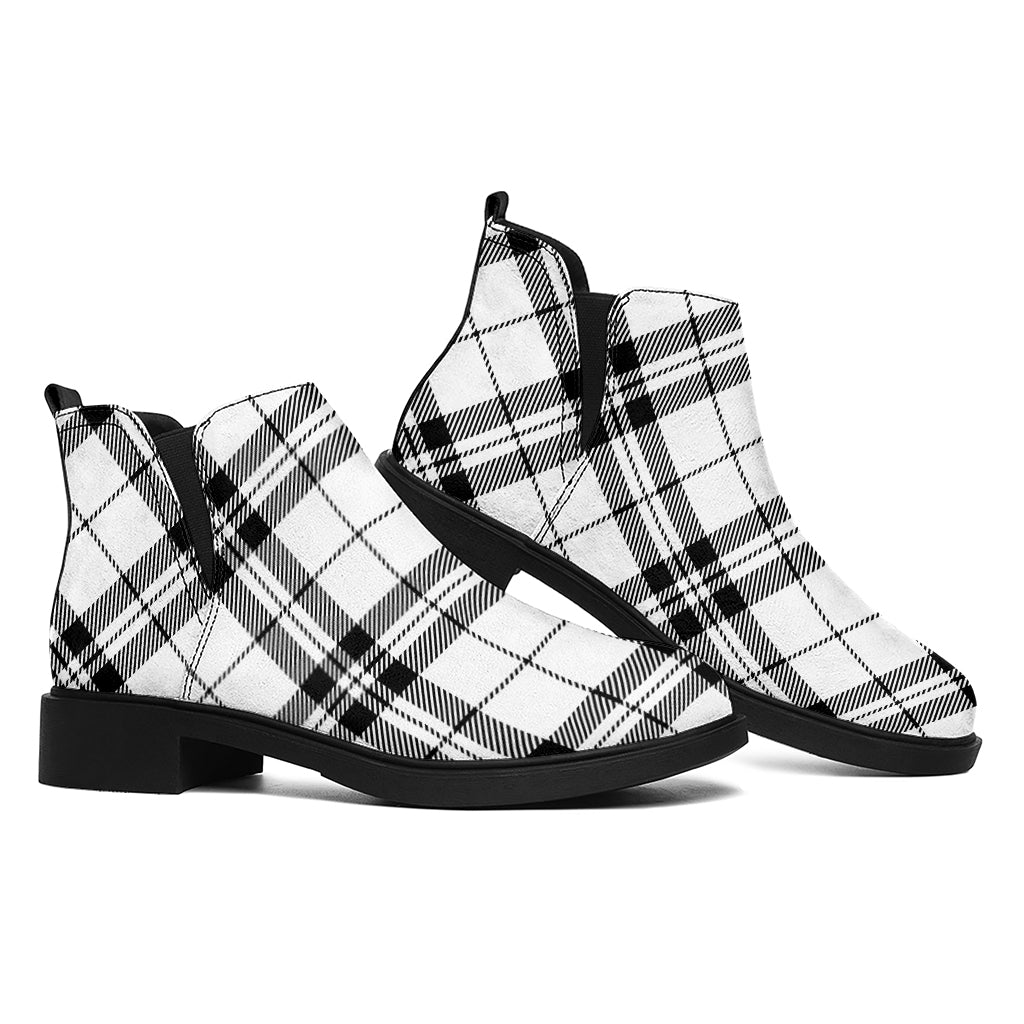 White And Black Tartan Pattern Print Flat Ankle Boots