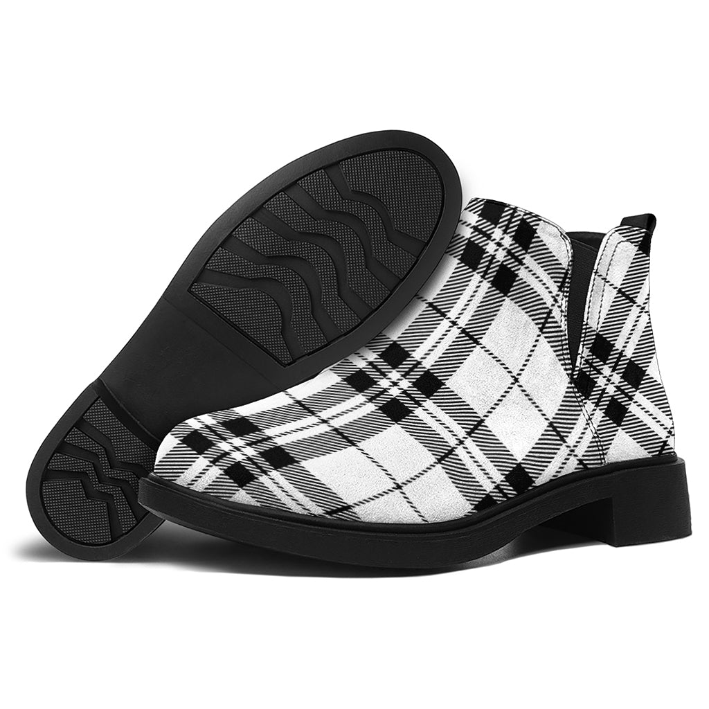White And Black Tartan Pattern Print Flat Ankle Boots