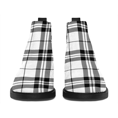 White And Black Tartan Pattern Print Flat Ankle Boots
