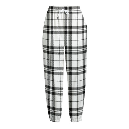 White And Black Tartan Pattern Print Fleece Lined Knit Pants