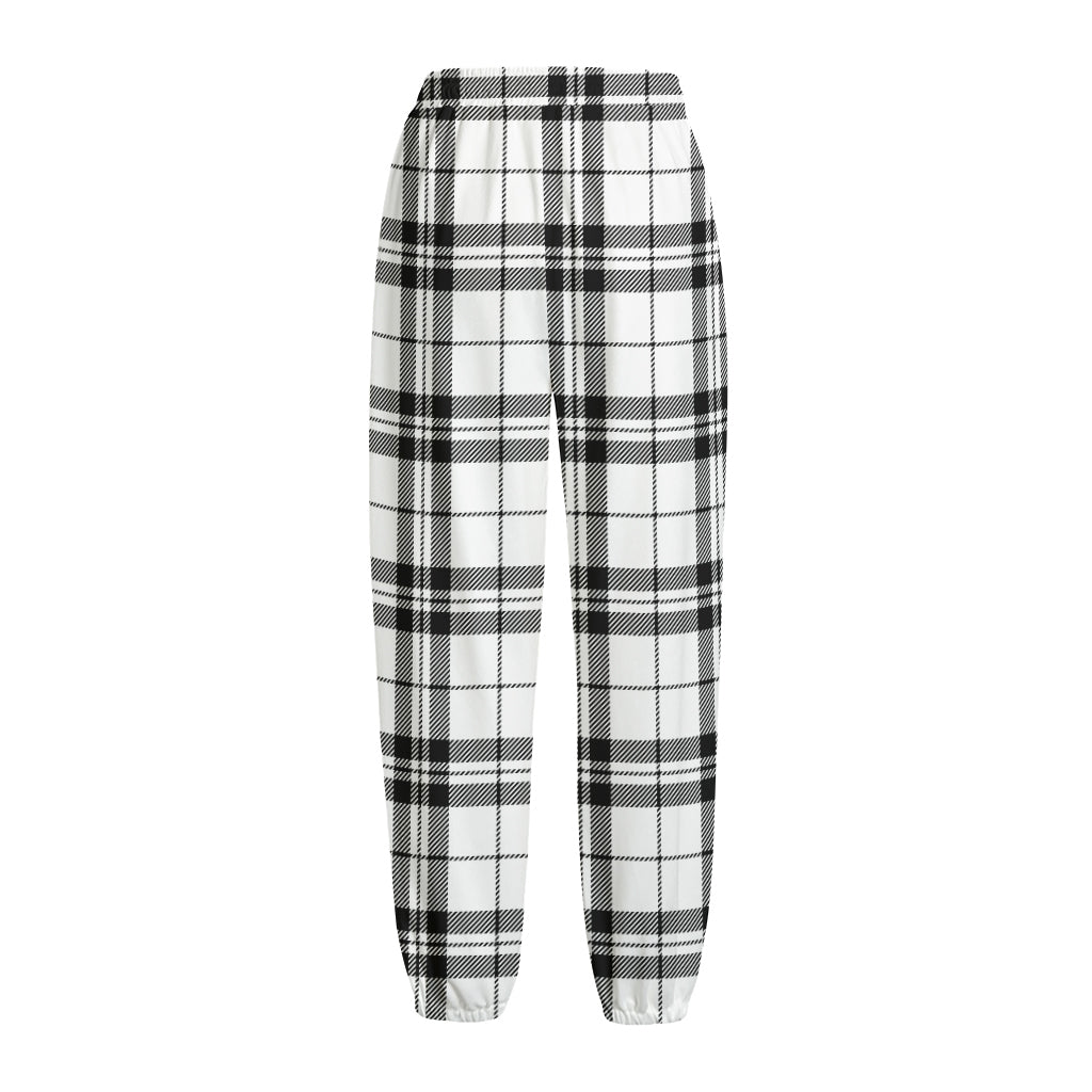 White And Black Tartan Pattern Print Fleece Lined Knit Pants