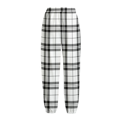 White And Black Tartan Pattern Print Fleece Lined Knit Pants