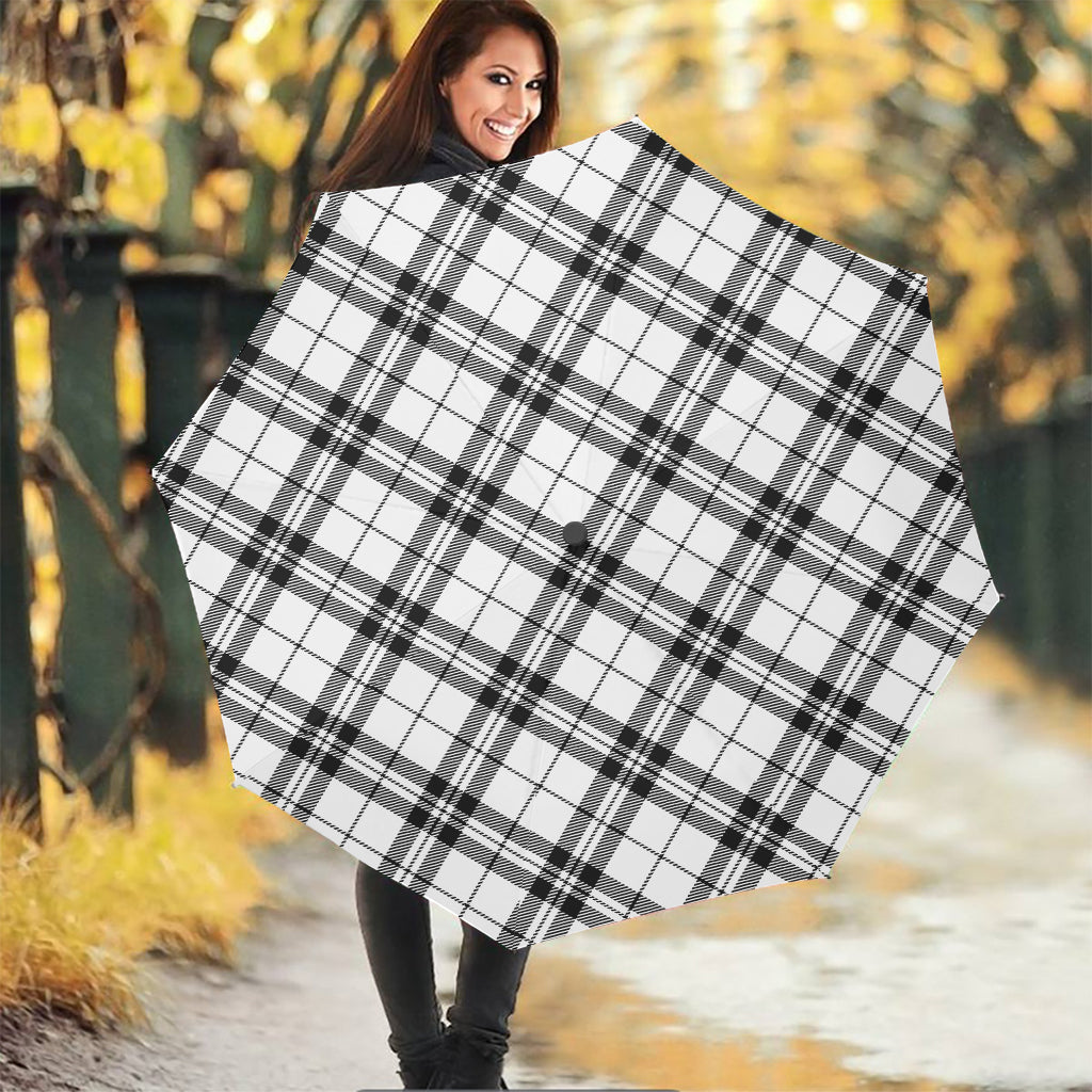 White And Black Tartan Pattern Print Foldable Umbrella