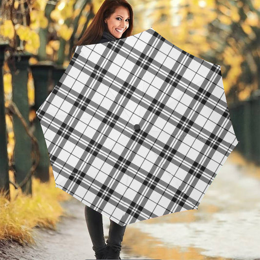 White And Black Tartan Pattern Print Foldable Umbrella