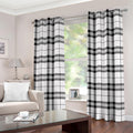 White And Black Tartan Pattern Print Grommet Curtains