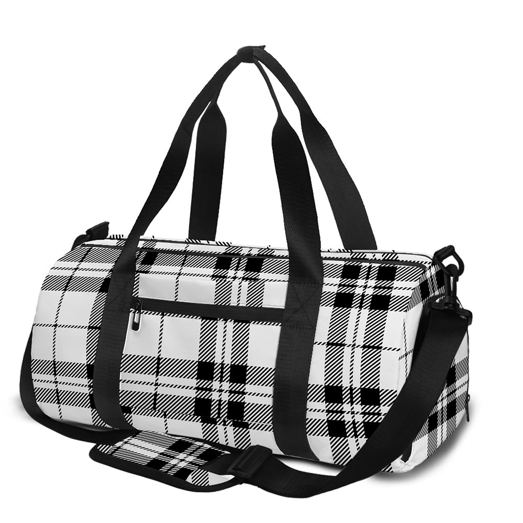 White And Black Tartan Pattern Print Gym Bag