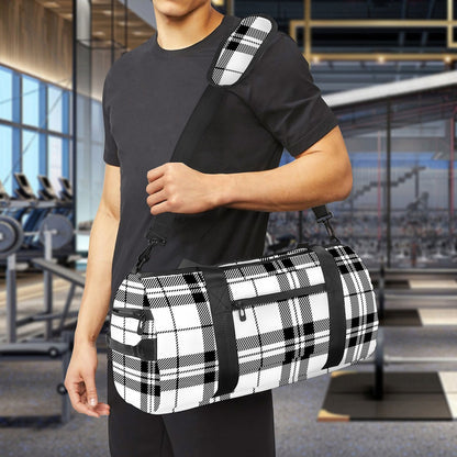 White And Black Tartan Pattern Print Gym Bag