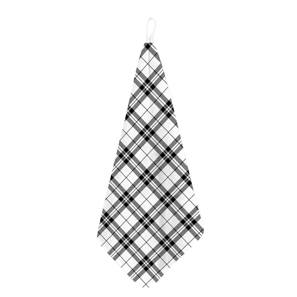 White And Black Tartan Pattern Print Hand Towel