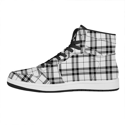 White And Black Tartan Pattern Print High Top Leather Sneakers