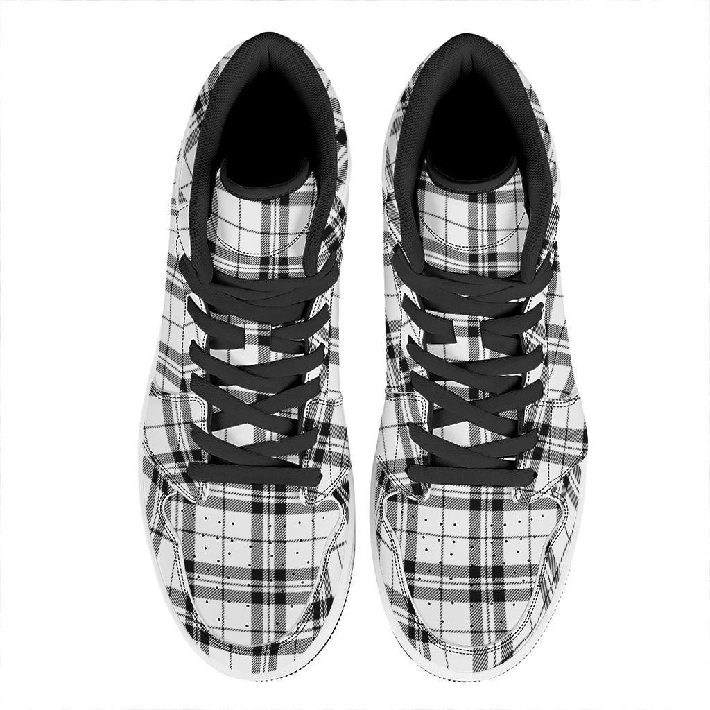 White And Black Tartan Pattern Print High Top Leather Sneakers