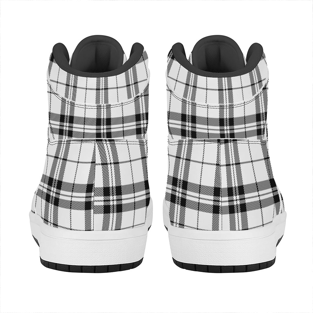 White And Black Tartan Pattern Print High Top Leather Sneakers