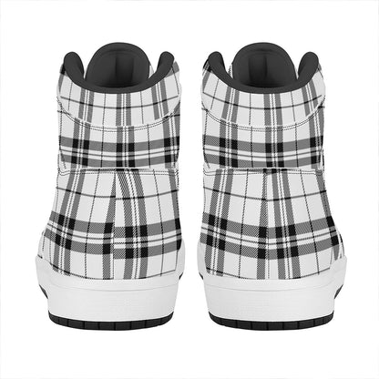 White And Black Tartan Pattern Print High Top Leather Sneakers