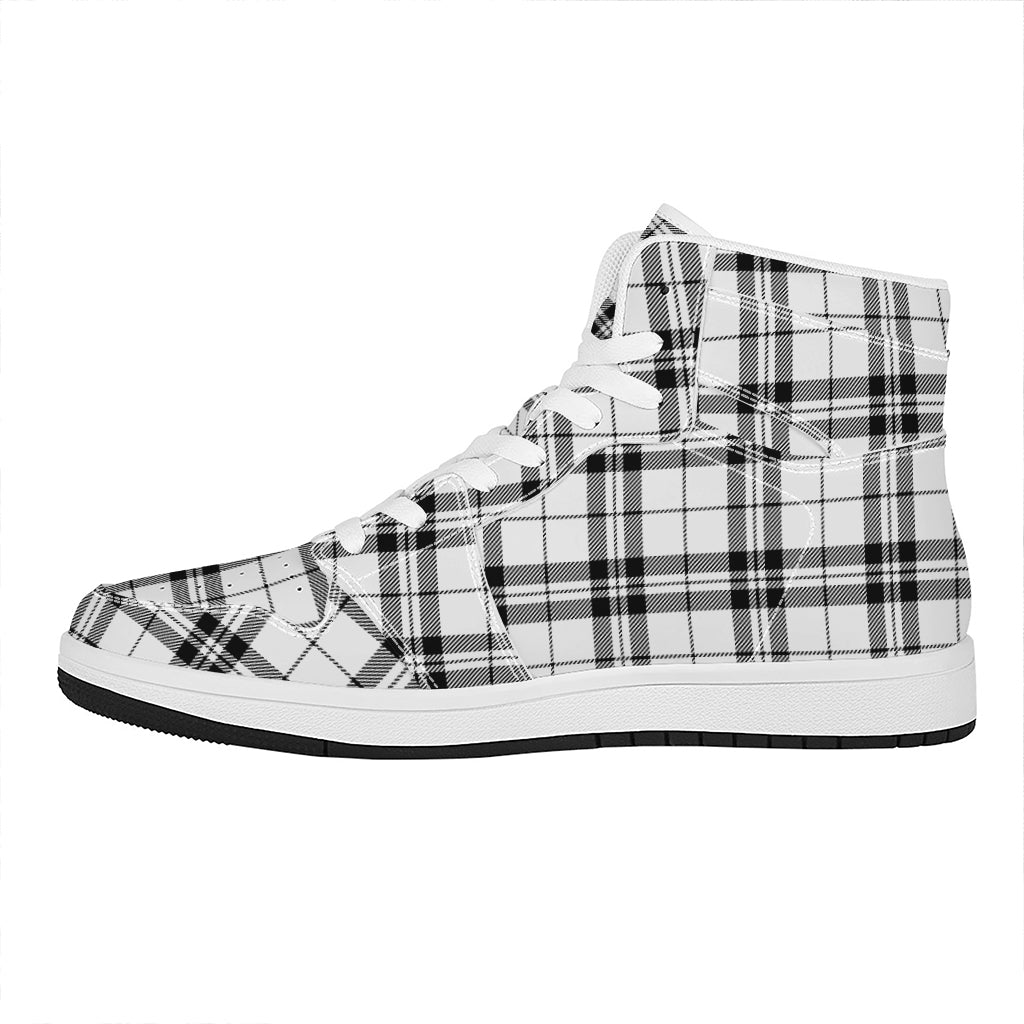 White And Black Tartan Pattern Print High Top Leather Sneakers