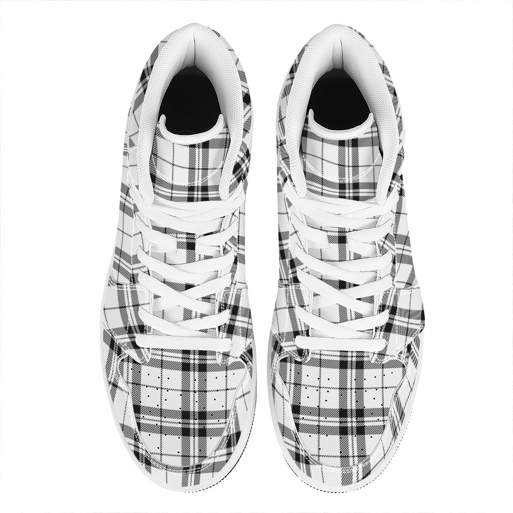 White And Black Tartan Pattern Print High Top Leather Sneakers