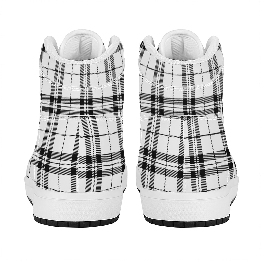 White And Black Tartan Pattern Print High Top Leather Sneakers