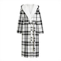 White And Black Tartan Pattern Print Hooded Bathrobe