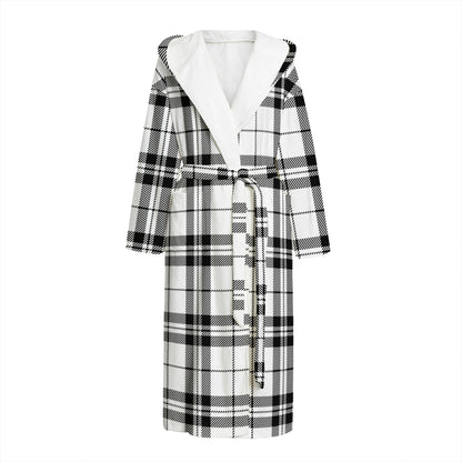 White And Black Tartan Pattern Print Hooded Bathrobe