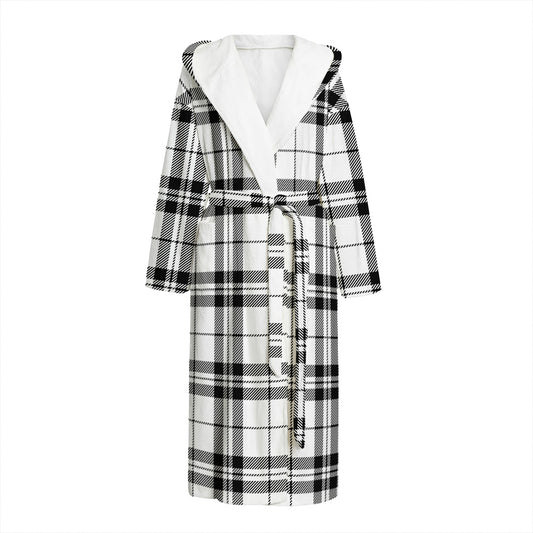White And Black Tartan Pattern Print Hooded Bathrobe