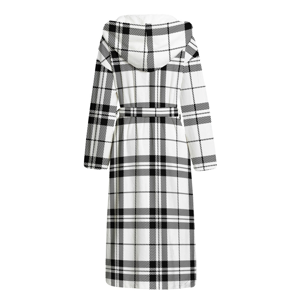 White And Black Tartan Pattern Print Hooded Bathrobe