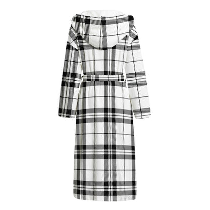 White And Black Tartan Pattern Print Hooded Bathrobe