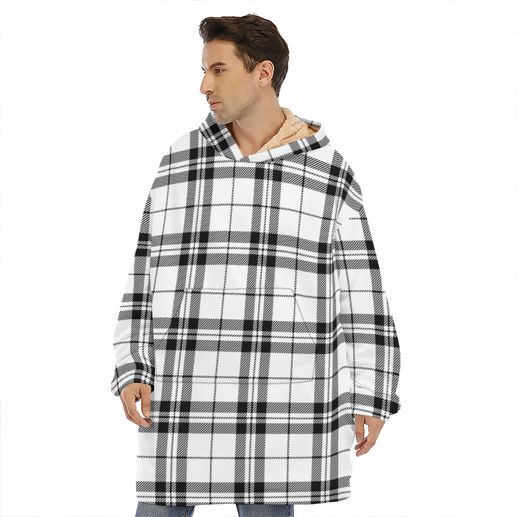 White And Black Tartan Pattern Print Hoodie Blanket