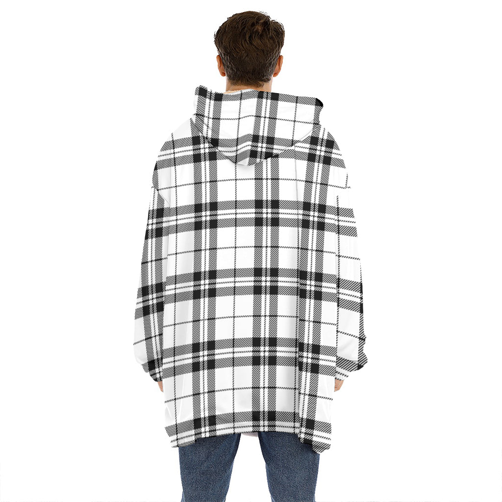 White And Black Tartan Pattern Print Hoodie Blanket
